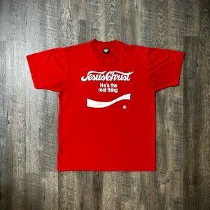 Vintage (80's) Jesus Christ He's the Real Thing Coca-Cola Spoof Graphic T-Shirt